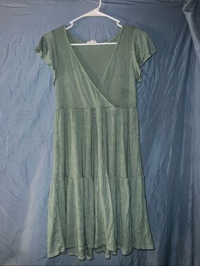 See You Monday Sage Green Tiered Wrap Midi Dress
